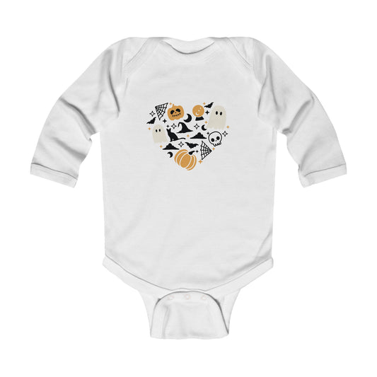 Cute Halloween Infant Long Sleeve Bodysuit - Pumpkin & Ghost Design